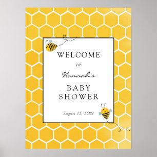 Poster Placa de Boas-Vindas para Chá de Bebê com Abelhas