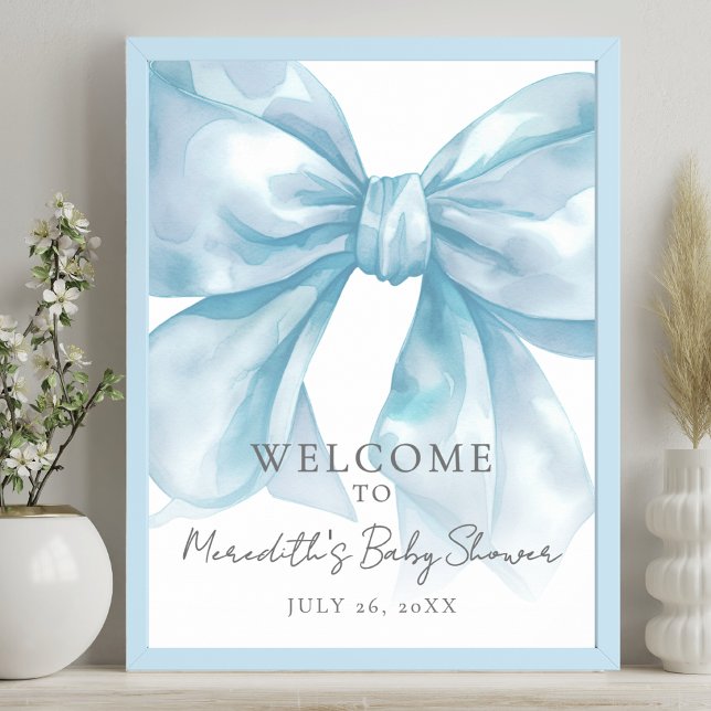 Poster Placa de Boas-Vindas para Chá de Bebê com Arco Azu (Blue Bow Baby Shower Welcome Sign)