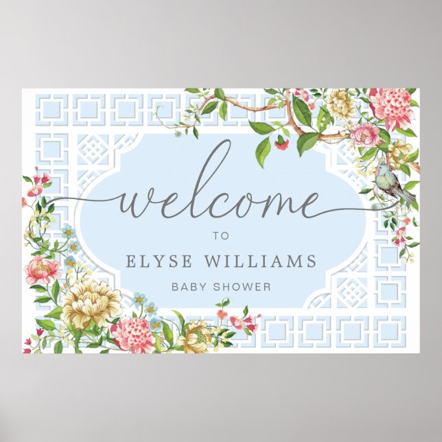 Poster Placa de Boas-Vindas para Chá de Bebê com Floral C (Frente)