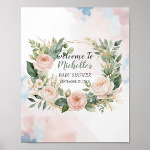 Poster Placa de boas-vindas para chá de bebê com garota e
