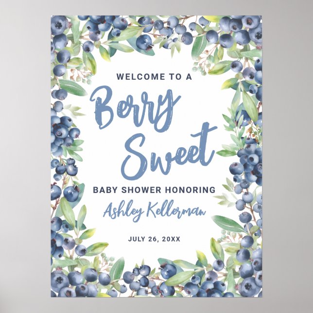Poster Placa de Boas-Vindas para Chá de Bebê com Mirtilo  (Frente)