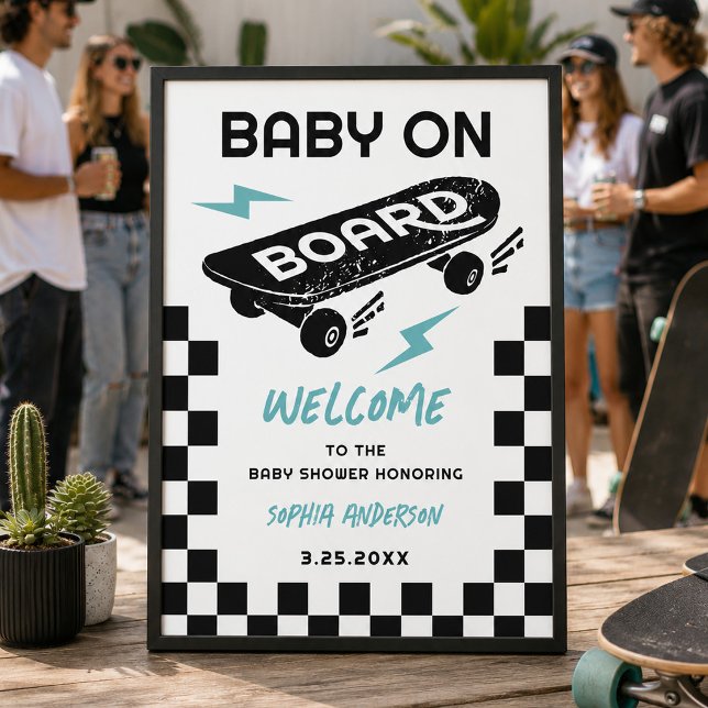 Poster Placa de Boas-Vindas para Chá de Bebê com Skate Ba (Criador carregado)