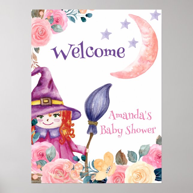 Poster Placa de Boas-Vindas para Chá de Bebê da Bruxa da  (Frente)