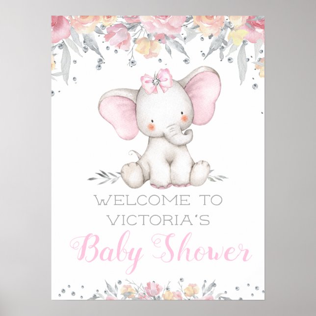 Poster Placa de Boas-Vindas para Chá de Bebê da Elefante  (Frente)