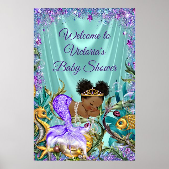 Poster Placa de Boas-Vindas para Chá de Bebê da Sereia Af (Frente)