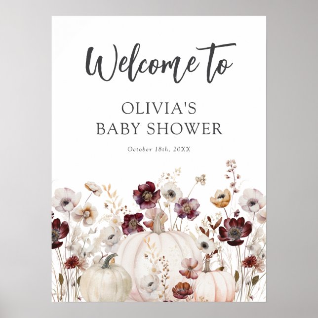 Poster Placa de Boas-Vindas para Chá de Bebê de Flor Silv (Frente)