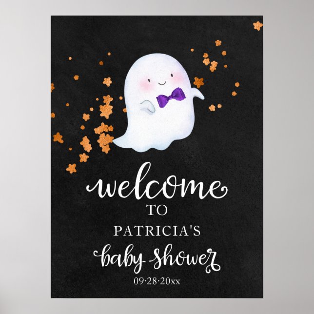 Poster Placa de Boas-Vindas para Chá de Bebê de Halloween (Frente)