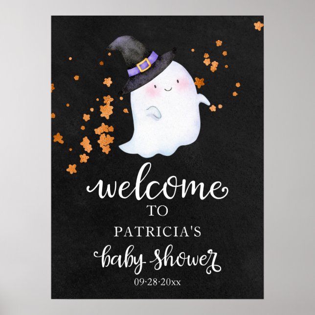 Poster Placa de Boas-Vindas para Chá de Bebê de Halloween (Frente)