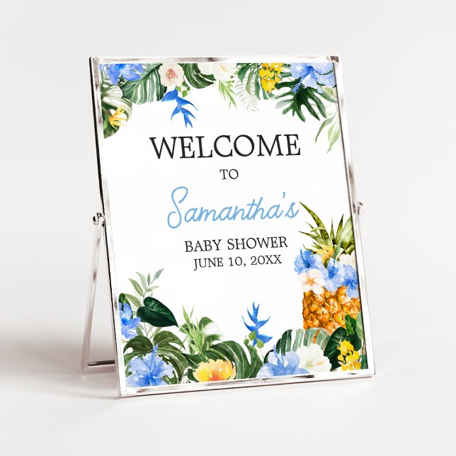 Poster Placa de Boas-Vindas para Chá de Bebê do Abacaxi A (Aloha Baby Shower Sign)