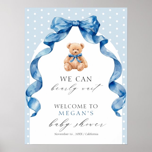 Poster Placa de Boas-Vindas para Chá de Bebê do Ursinho d (Frente)