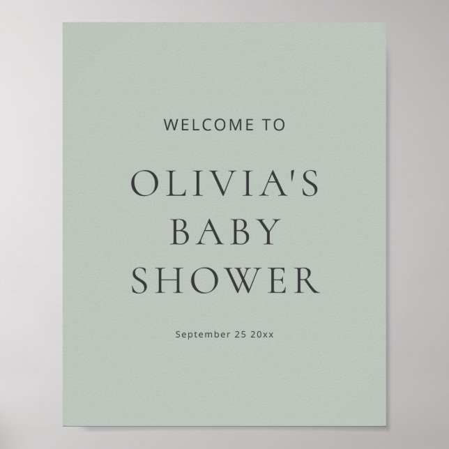 Poster Placa de Boas-Vindas para Chá de Bebê em Verde Sag (Frente)