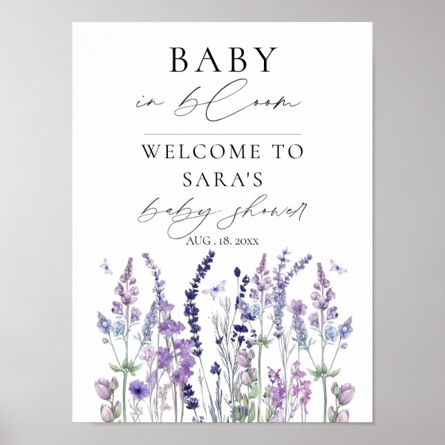 Poster Placa de Boas-Vindas para Chá de Bebê Flor Silvest (Frente)