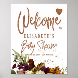 Poster Placa de boas-vindas para chá de bebê floral enfer