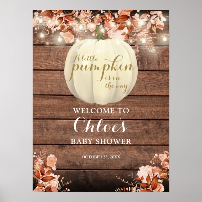 Poster Placa de Boas-Vindas para Chá de Bebê Little Pumpk (Frente)