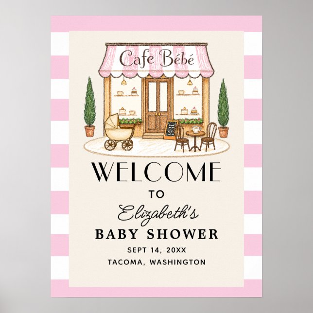 Poster Placa de Boas-Vindas para Chá de Bebê Menina Café  (Frente)