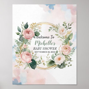 Poster Placa de boas-vindas para chá de bebê menina com v