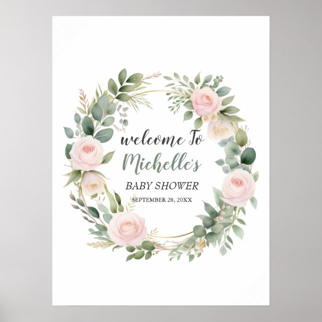Poster Placa de boas-vindas para chá de bebê menina com v (Frente)
