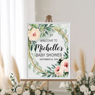 Poster Placa de boas-vindas para chá de bebê menina com v