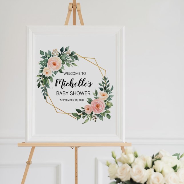 Poster Placa de boas-vindas para chá de bebê menina com v (Criador carregado)