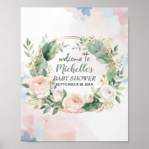 Poster Placa de boas-vindas para chá de bebê menina com v