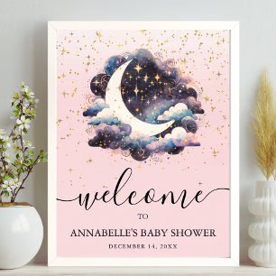 Poster Placa de Boas-Vindas para Chá de Bebê Menina Rosa 