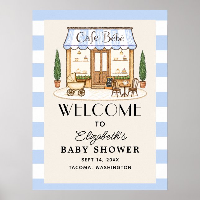 Poster Placa de Boas-Vindas para Chá de Bebê Menino Café  (Frente)