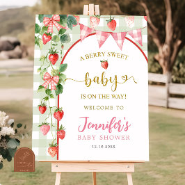 Poster Placa de Boas-Vindas para Chá de Bebê Morango
