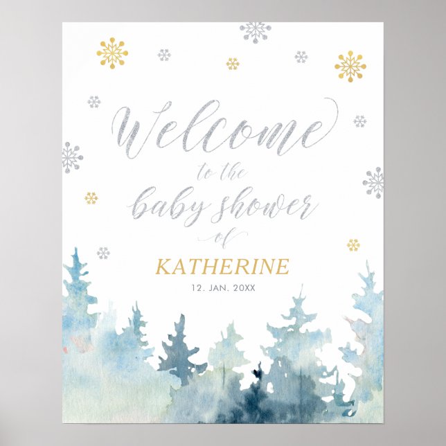 Poster Placa de Boas-Vindas para Chá de Bebê Natal Mágico (Frente)