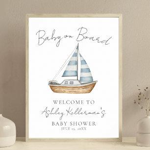 Poster Placa de Boas-Vindas para Chá de Bebê Náutico Bebê