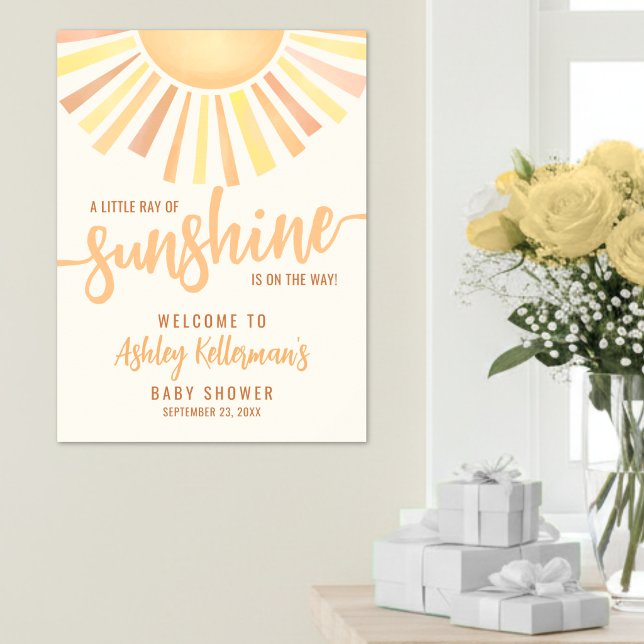 Poster Placa de Boas-Vindas para Chá de Bebê Pequeno Raio (Little Ray Of Sunshine Baby Shower Welcome Sign )