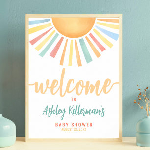 Poster Placa de Boas-Vindas para Chá de Bebê Sol Ensolara