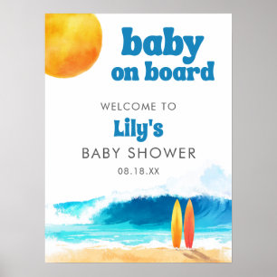 Poster Placa de Boas-Vindas para Chá de Bebê Surf Beach B