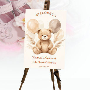 Poster Placa de Boas-Vindas para Chá de Bebê Urso Aquarel