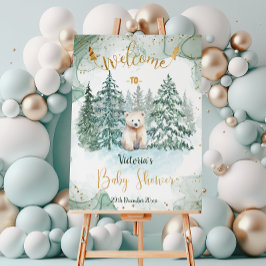 Poster Placa de Boas-Vindas para Chá de Bebê Urso Branco