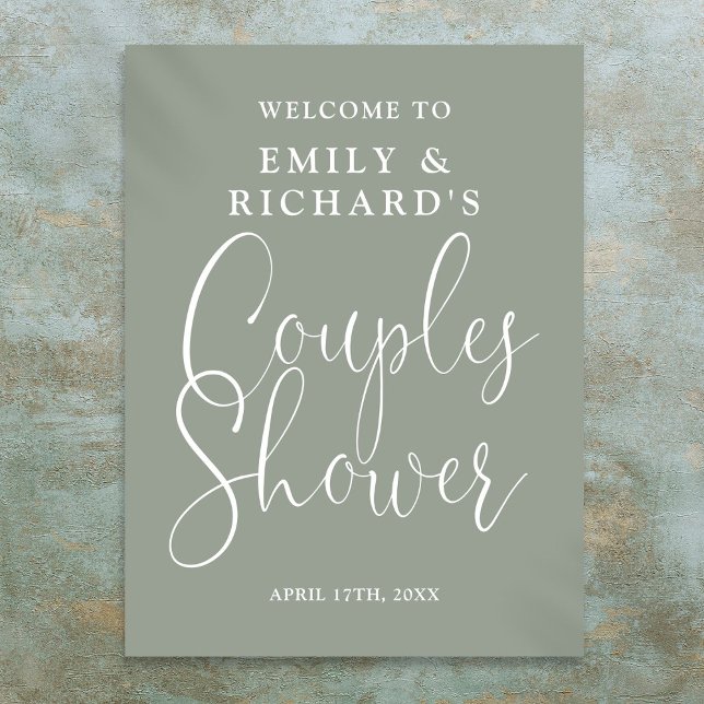 Poster Placa de Boas-Vindas para Chá de Noiva Casal Verde (Sage Green Couples Shower Welcome Sign)