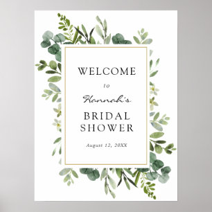 Poster Placa de Boas-Vindas para Chá de Noiva com Eucalip