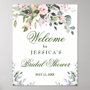 Poster Placa de Boas-Vindas para Chá de Noiva com Eucalip