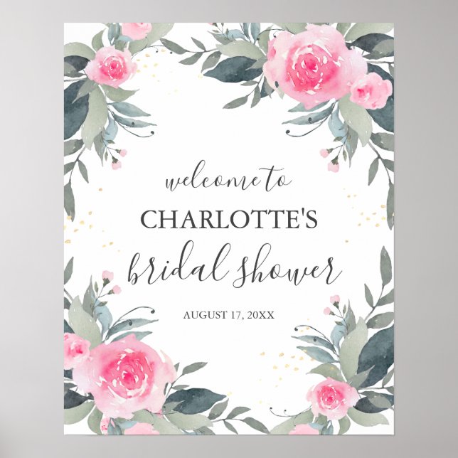 Poster Placa de Boas-Vindas para Chá de Noiva com Floral  (Frente)