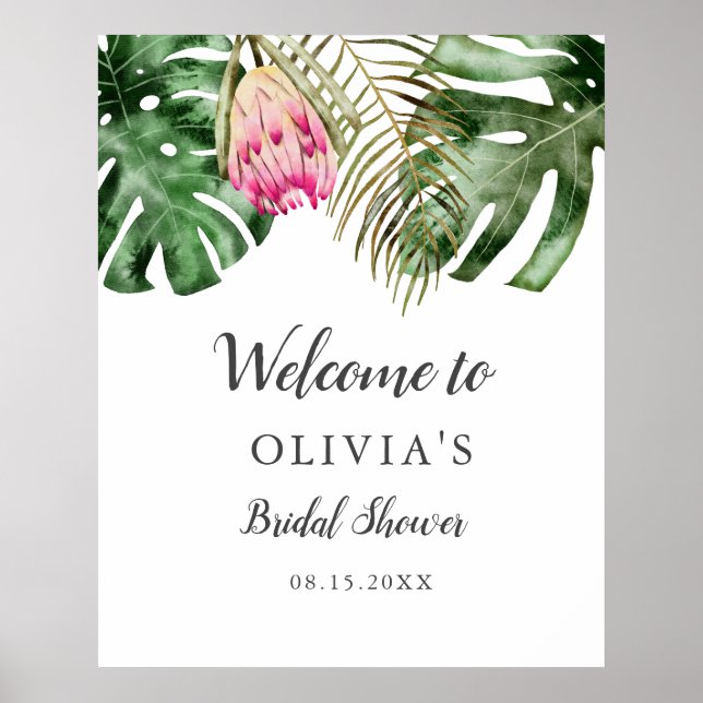 Poster Placa de Boas-Vindas para Chá de Noiva com Folhage (Frente)
