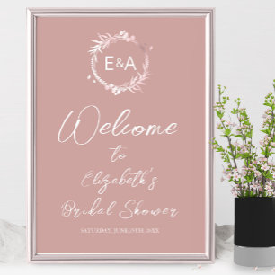 Poster Placa de Boas-Vindas para Chá de Noiva com Monogra