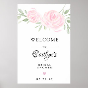 Poster Placa de Boas-Vindas para Chá de Noiva com Rosa Fl