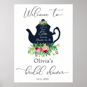Poster Placa de Boas-Vindas para Chá de Noiva com Tema de