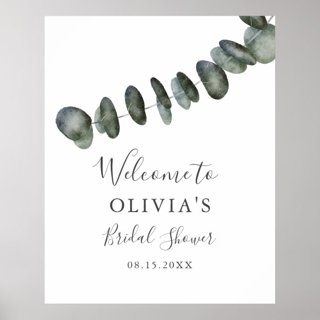 Poster Placa de Boas-Vindas para Chá de Noiva com Verde d (Frente)