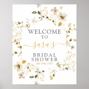 Poster Placa de boas-vindas para chá de noiva de flores s