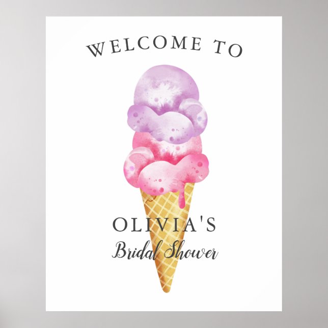 Poster Placa de Boas-Vindas para Chá de Noiva de Sorvete (Frente)
