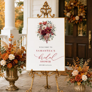 Poster Placa de boas-vindas para chá de noiva floral marr