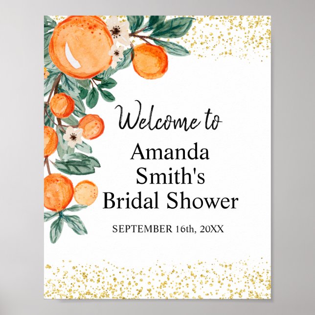 Poster Placa de boas-vindas para chá de noiva Laranja pri (Frente)