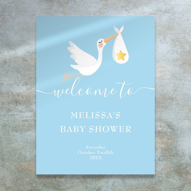 Poster Placa de Boas-Vindas para Chás de Bebê com Cegonha (Special Delivery Stork Baby Shower Welcome Sign)