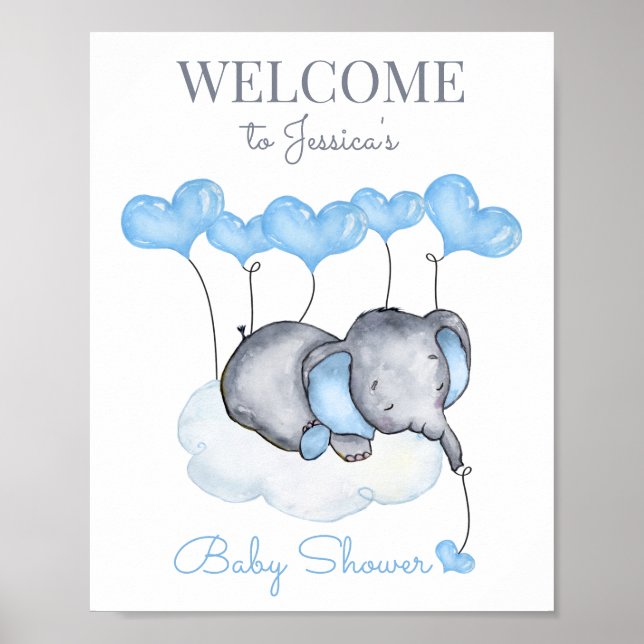 Poster Placa de Boas-Vindas para Chás de Bebê com Elefant (Frente)