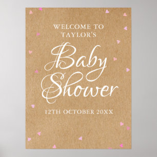 Poster Placa de Boas-Vindas para Chás de Bebê Menina com